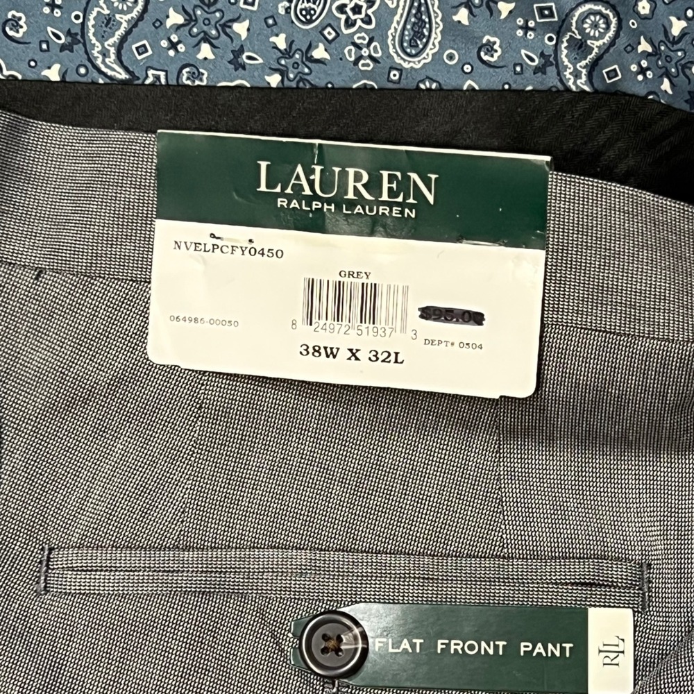 Lauren Ralph Lauren Mens Grey Flat Front Dress Pants 38W x 32L NVELPCFY0450 NEW - Picture 3 of 10